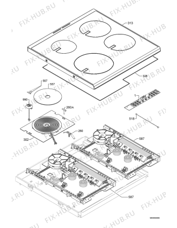 Взрыв-схема плиты (духовки) Electrolux EKD60008W - Схема узла Hob